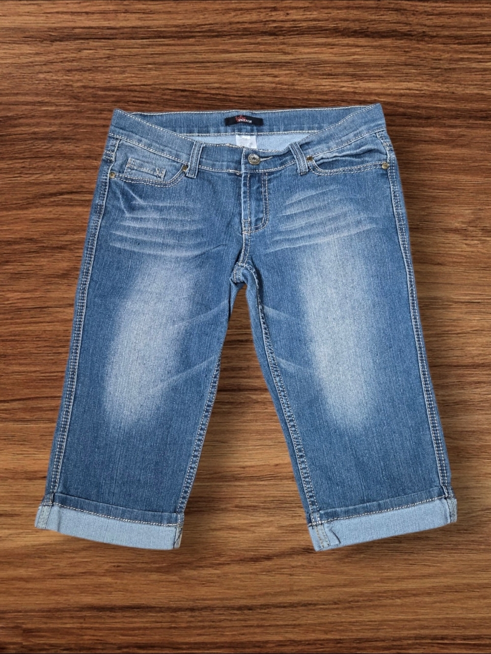 1955 Vintage Low Rise Blue Cropped Denim Capris